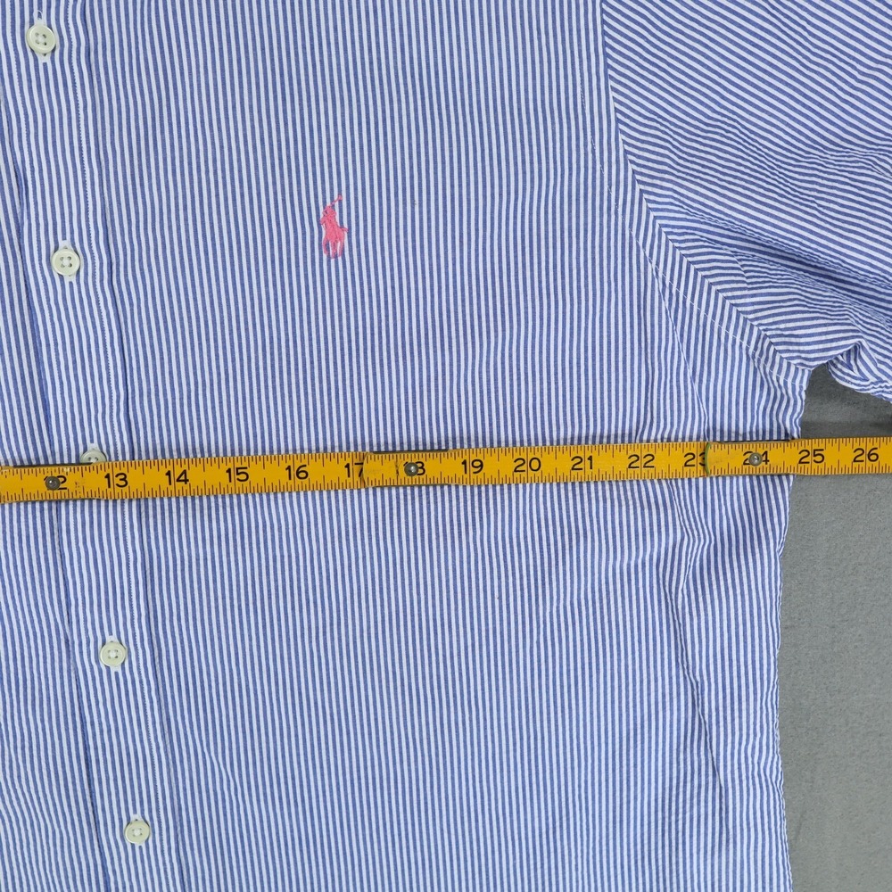 Ralph Lauren Seersucker Shirt Men XL Blue White Striped Short Sleeve Embroidered - Picture 6 of 7